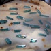 THREE Aqua Aura Crystals - Quartz point with Gold molecules coated lot of 3 small blue mini - angel aura tiny for wire wrap - sunshine N22Y