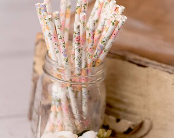 Flower Straws -Floral Straws -Party Supplies -Bridal Shower -Wedding -Tea Party -Garden Party -Shabby Chic *Girl Party -Pink Party Supplies