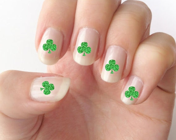 Nail Decals St. Patrick's Day Nails Shamrock Nail Nail decals, St. Patrick's day nails, shamrock nail decals, nail art, Irish nail decor, Fingernail stickers, glitter shamrock nail decals - Nail Decals St. Patrick's Day Nails Shamrock Nail