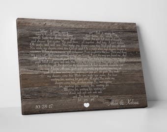 Wood wall art print, wood anniversary gift for him, framed song lyrics wall art, wood canvas print, first dance lyric frame, 5th anniversary