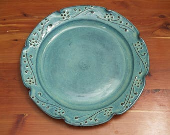 Turquoise Blue Serving Platter-Tray-Party Platter- Floral Decor