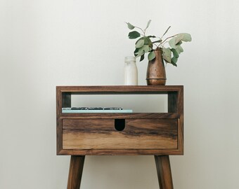 Mid Century Walnut Bedside Table