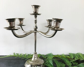 Silver Metal Candelabra with Aged Patina | Halloween Decor