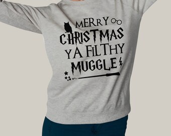 Merry Christmas Ya Filthy Muggle Harry Potter Hogwarts Sweatshirt - Harry Potter Christmas Jumper, Harry potter Gift Mens & Women Unisex #J