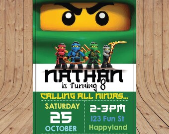 Personalised Lego NINJAGO Green Lloyd Birthday Party Invitation DIGITAL You Print