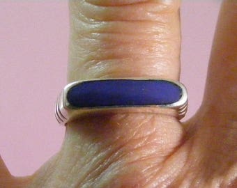 Vintage Faux Lapis Lazuli Sterling Silver Stackable Band Ring..... Lot 5454