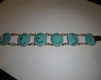 vintage copper enamel robins egg blue bracelet