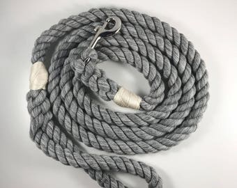 Ultra Soft Heathered Grey Cotton Rope Dog Leash