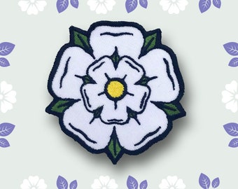 White Yorkshire Rose Flower iron on sew on Embroidered Patch