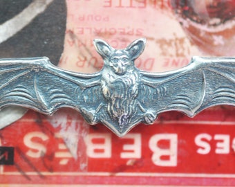 Brass Bat with Long Wing Span, Brass Stampings of Bats, Silver Bats, Metal Bats, Sterling Silver Ox Finish, Craft Supplies