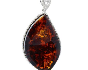 Sterling Silver and Baltic Hand Made Cognac Amber Pendant