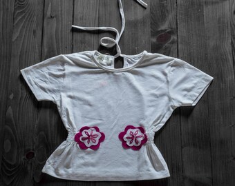 White blouse with pink flowers