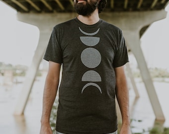 Moon Phase Shirt, Outdoor Gift Men, Mens Clothing Gift, Travel Gift for Him, Mens Graphic Tee, Astronomy Screen Print