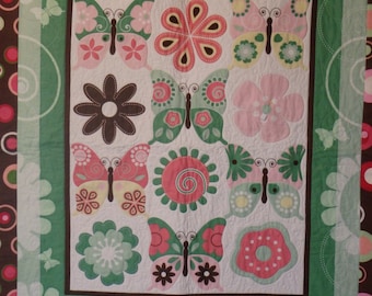 homemade quilt, baby girl quilt, baby quilt, crib quilt, nap quilt, toddler quilt, girl's quilt, pink and green quilt