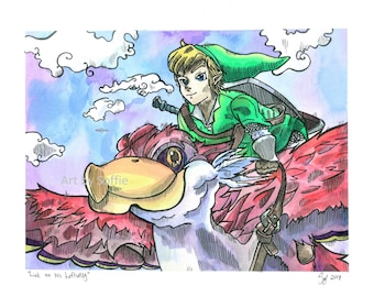 Link on his Loftwing Original Pen and Ink Drawing