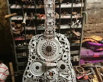 scrap metal art , up cycled , sculpture, metal guitar ,scraptar