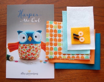 Owl Kit and sewing pattern. Sewing kit. Plushie kit. Sew your own softie kit. Woodland owl sewing pattern and kit. Sew it yourself owl.