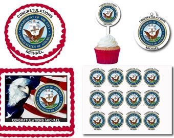 United States US Navy Edible Cake Cookie Toppers Plastic Cupcake Picks For Birthday Party