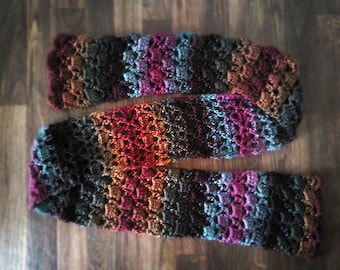 Crochet Rainbow Scarf, Striped Wrap Scarf, Long Winter Scarf, Open Ended Scarf, Handmade accessories, Gifts for Women,