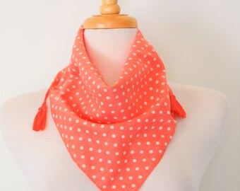 Cute Happy Polka Dots Square Scarf Bandana Square Scarf with Tassels, Cotton Bandana Scarf, Nautical Bandanas, Head Scarves, Cute Bandanas