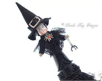 Witch Doll Tree Topper Assemblage Art Doll Tree Topper Assemblage Art Doll OOAK Sculpted Lorelie Kay Designs