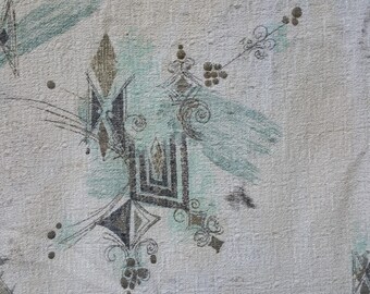 Mid Century Drapery Fabric Remnant Atomic Design 86 by 48 Inches