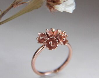 Romantic engagement ring, flower engagement ring, rose gold ring, lily of the valley ring, proposal ring, promise ring, delicate ring, 14K