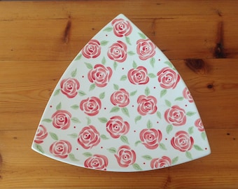 Hand Painted Ceramic Triangle Plate - Rose Design