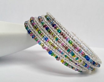 Multi colored seed beads Memory wire bracelet.