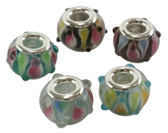 10 Handmade Striped Bumpy Glass Lampwork Euro Beads (B108d4)