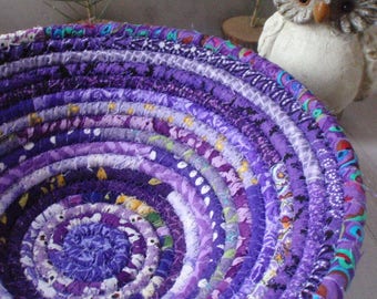 Handmade Coiled Fabric Basket - Purple Gypsy - Catchall, Organizer, Colorful, Handmade by Me