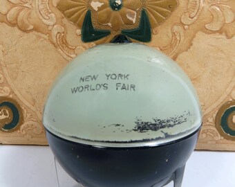 New York World's Fair Glass Globe Lidded Dish, 1939, Historic Souvenir