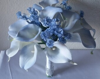 Light Blue Calla lily Bridal Wedding Bouquet & Boutonniere