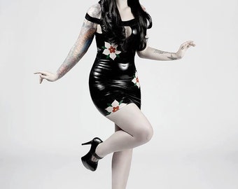 Latex Rubber Cherry Blossom Applique Dress