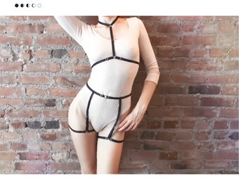 Body Harness, BDSM Lingerie, Erotic Lingerie Set, Strap Bralette, Black Choker, Body Bondage, Adjustable Strappy Bra, Body Cage