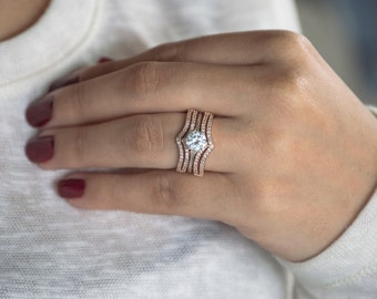 Chevron Wedding Ring Guard - Sterling Silver Ring Enhancer with .50ct Cubic Zirconia