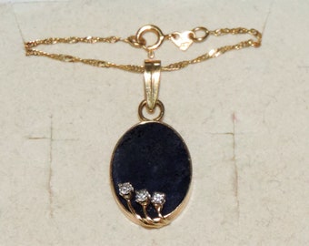 Vintage Estate 14k Yellow Gold Lapis Lazuli And Diamond Necklace 3.62 Grams 18"