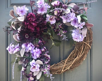 Purple Spring Wreath Gift for Her Housewarming Purple Wreaths Spring Door Wreath Door Decor Spring Sunflower Hydrangea Purple Decor Gifts