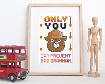 Beginner Cross Stitch Pattern - Smokey the Grammar Police - Funny Cross Stitch for Grammar Nerds - Modern Cross Stitch - Cross Stitch DIY