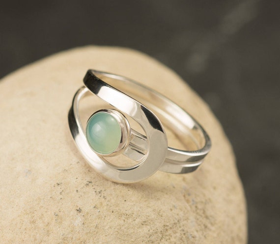 Aqua Chalcedony Ring Blue Gemstone Ring Sterling Silver