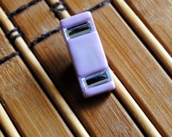 Vintage Acrylic Lavender Rectangle Shank Style Button with Rhinestones