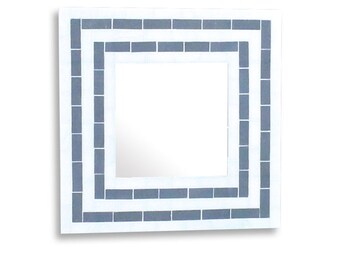 Mosaic Wall Mirror, Decorative Mirror in Beige and Grey Stripes, Vanity Mirror