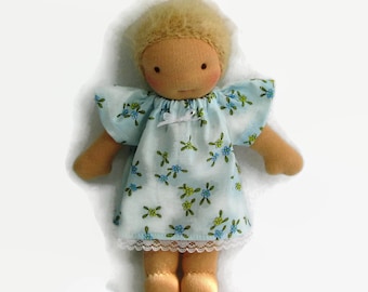 8 inch Waldorf Doll Dress, 9 in Blue Floral Doll Dress, 8 in baby doll clothing