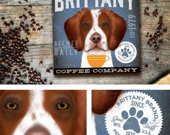 Brittany Spaniel dog Coffee Company advertising style artwork on gallery wrapped canvas design by stephen fowler