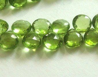 PERIDOT Heart Briolettes, Faceted Brios, 6 Pcs, MATCHED PAIRS, August Birthstone, Brides, Wholesale Beads, 6-7mm,