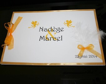 Gold guest book and white feather paradise 20 pages