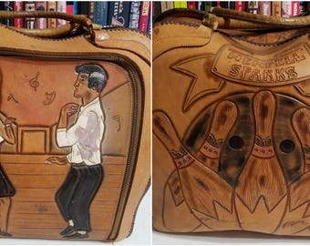 Vintage 1960s Hand Tooled Leather Bowling Ball Bag / Rockabilly / 1960s Bag / Mexican / Vintage 1960s Bowling / Rockabilly Bag / 60s Bag