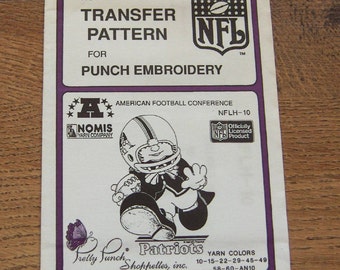Vintage 80s pretty punch embroidery transfer pattern NFLH-10 Patriots NFL pkg sealed nip unused