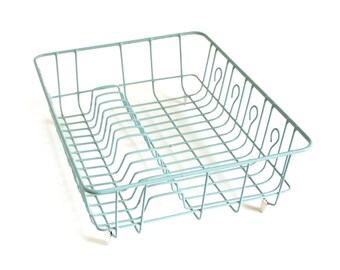 Rubbermaid Dish Drying Rack Turquoise Light Blue Vintage Large Plastic Coated Wire