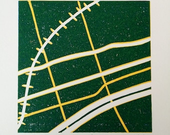 Original reduction linocut block print - Toronto Neighbourhood Series: "Leslieville" - limited edition block print (6 x 6" - unframed)